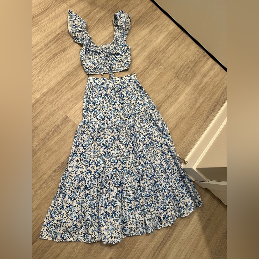 Hill House Blue and White Mosaic Top and Skirt Set